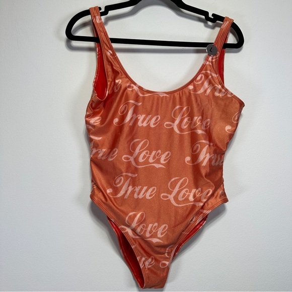 Forever 21 | True Love Script Print One-Piece Swimsuit - Picture 1 of 5